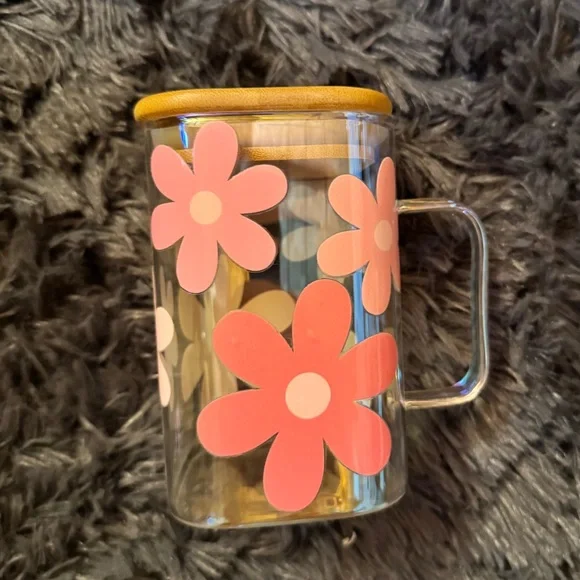 Flower squared glass cup - Picture 3 of 3